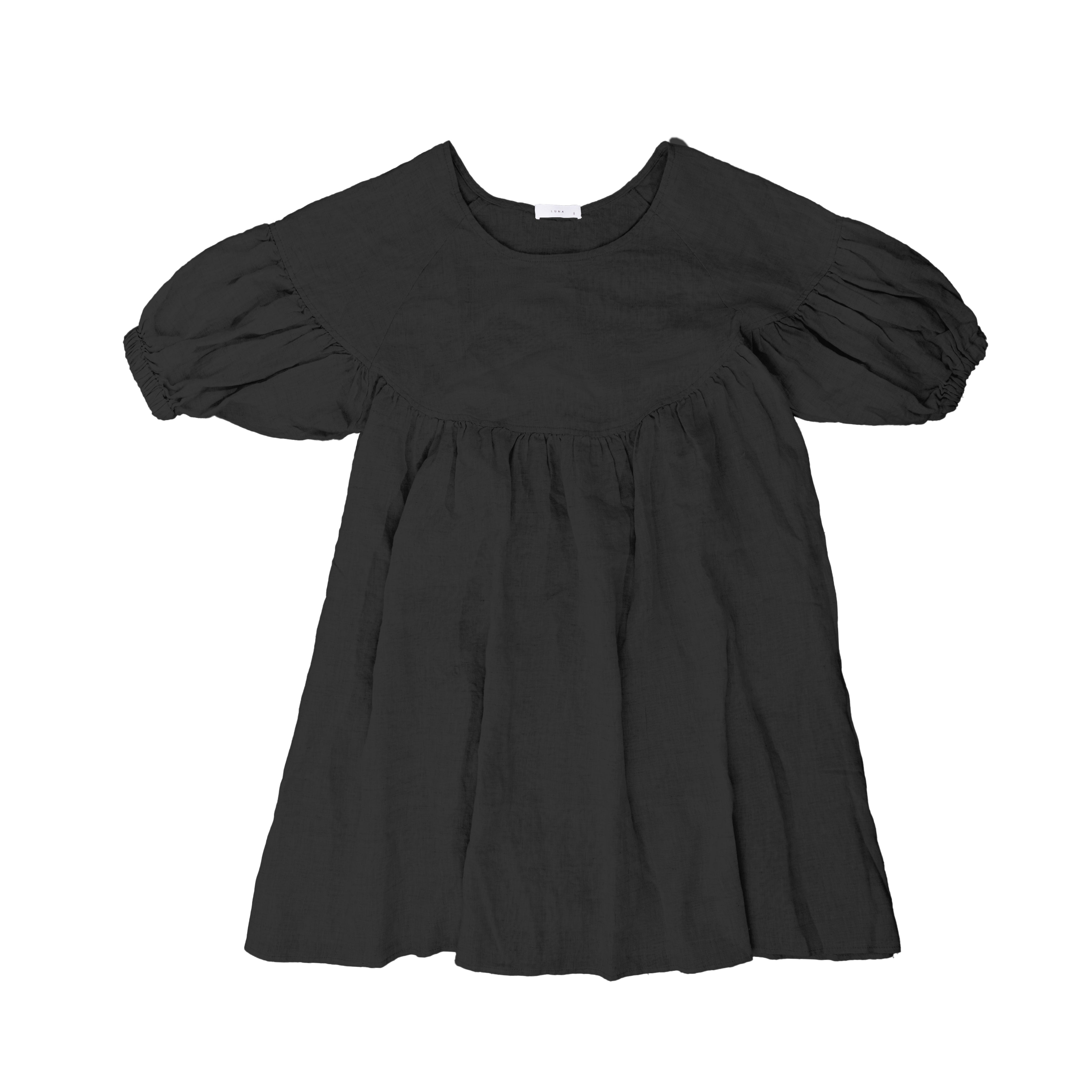 Puffed Sleeve Linen Midi Dress