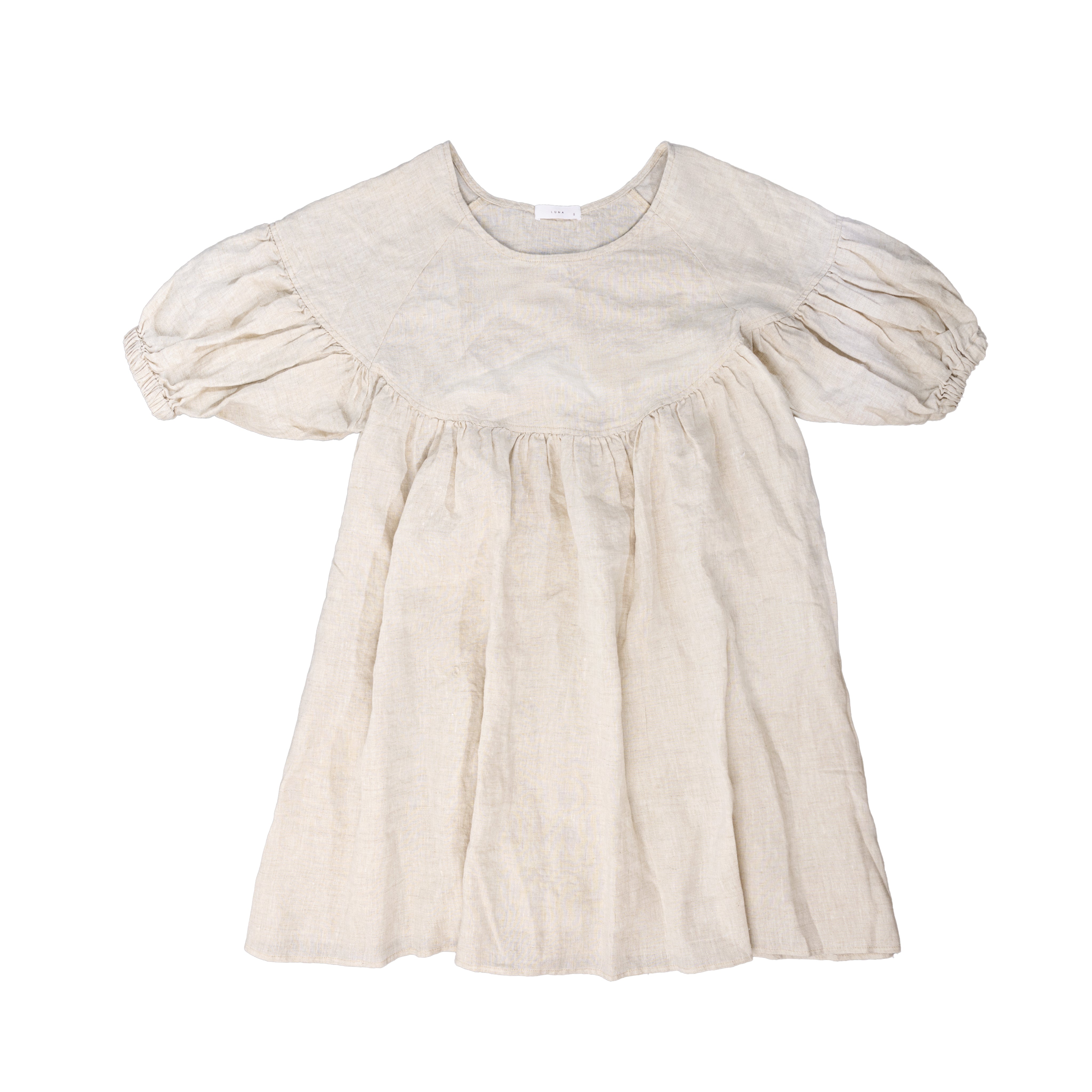 Puffed Sleeve Linen Midi Dress