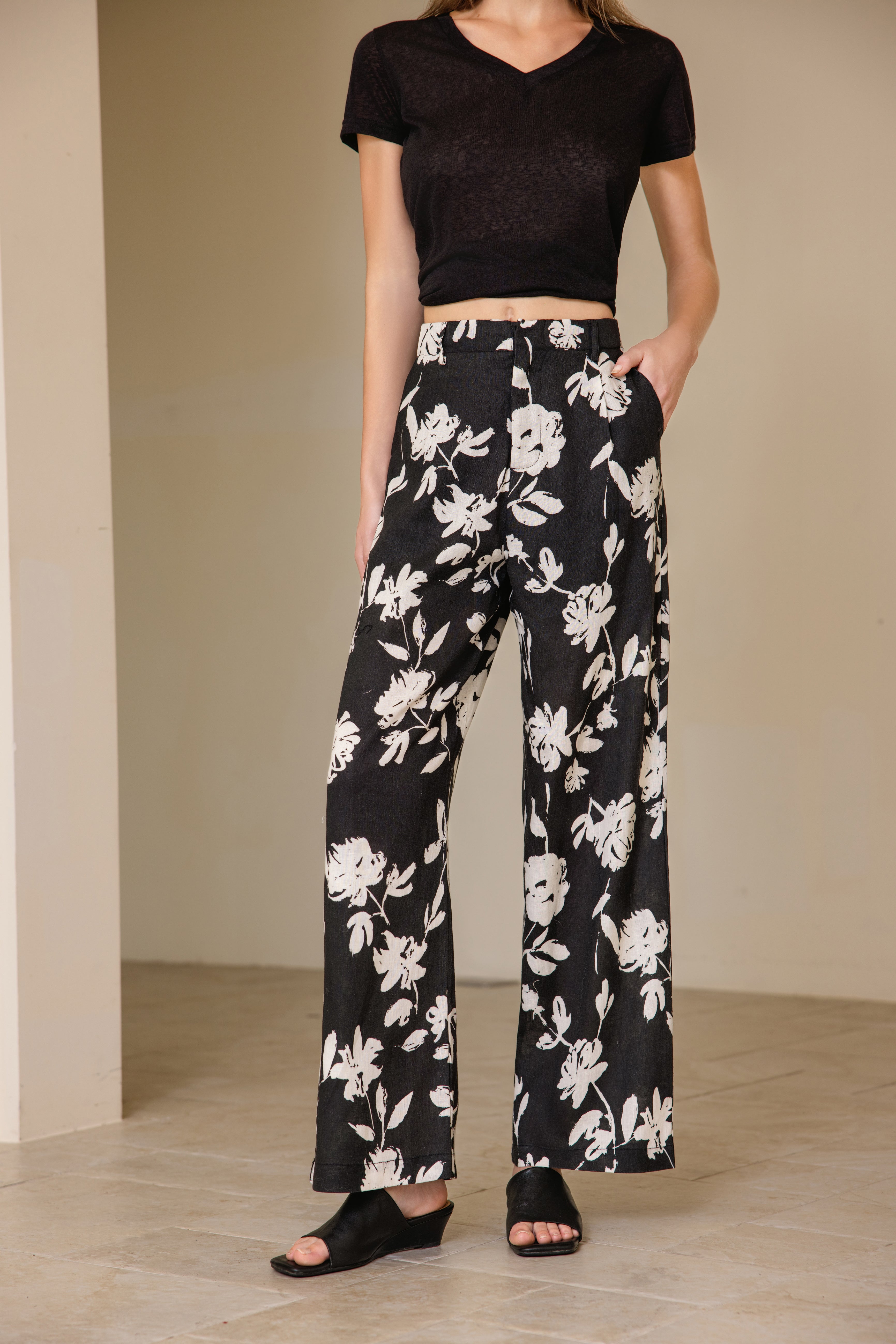 Linen Print Pants