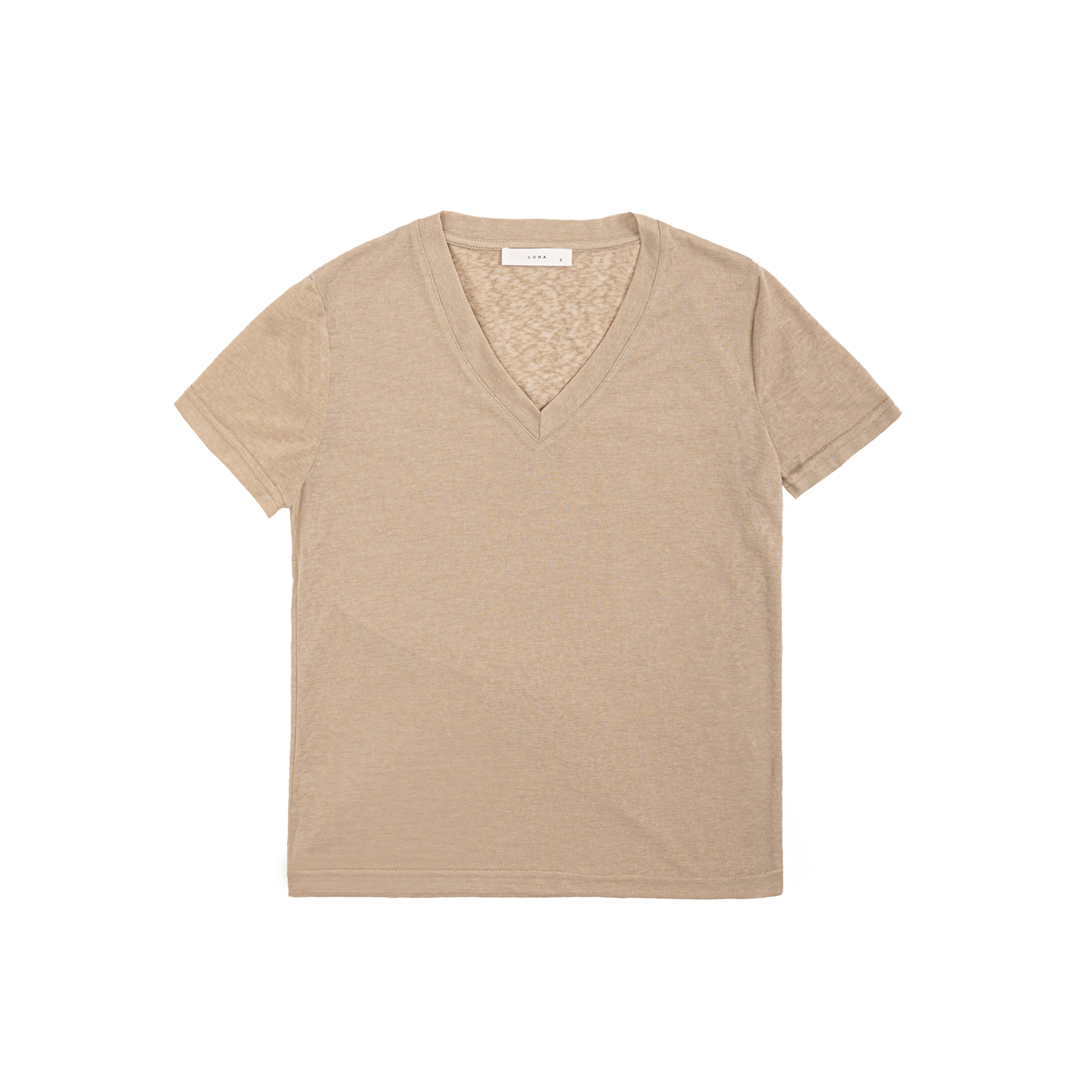 Short-sleeved linen t-shirt v-neck