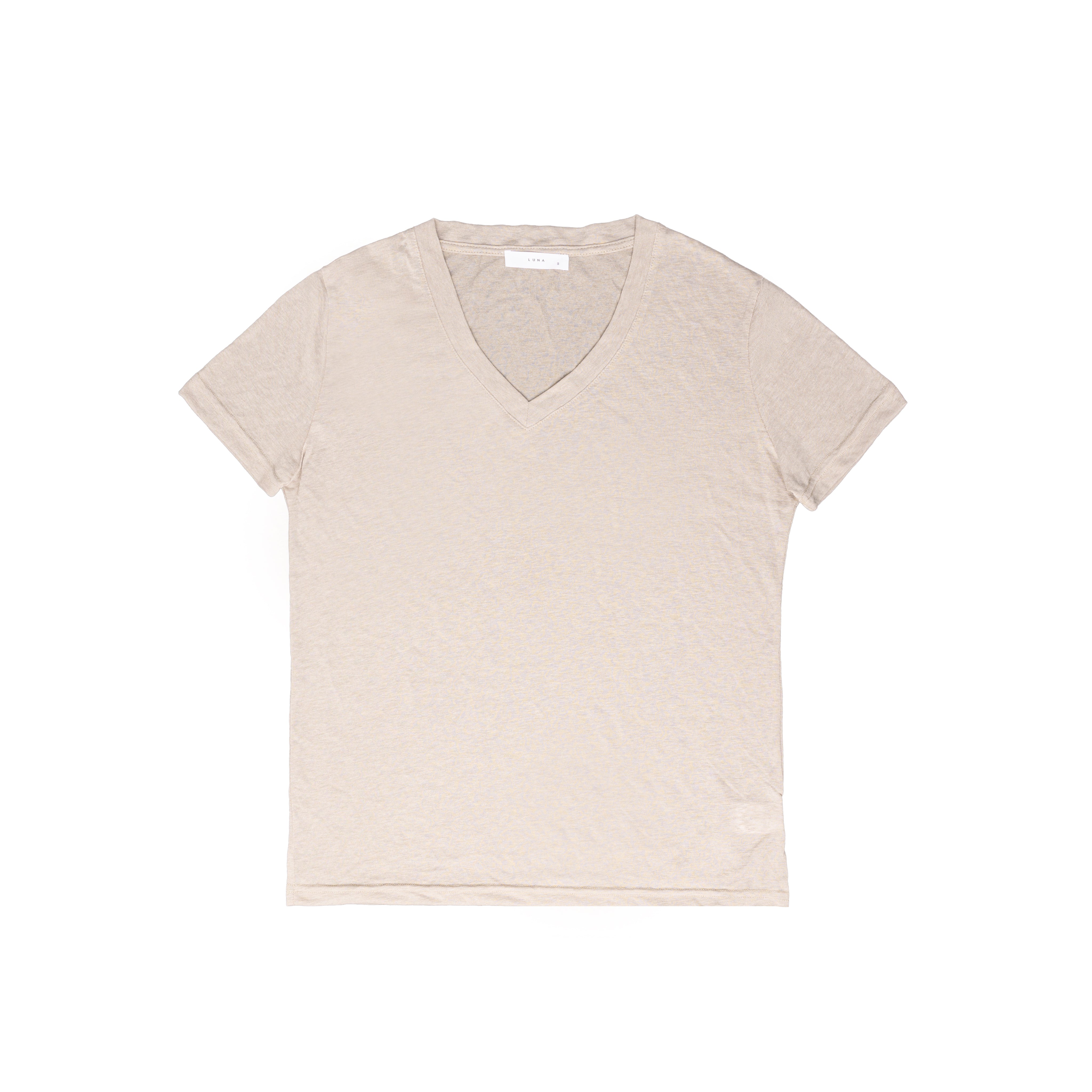 Short-sleeved linen t-shirt v-neck