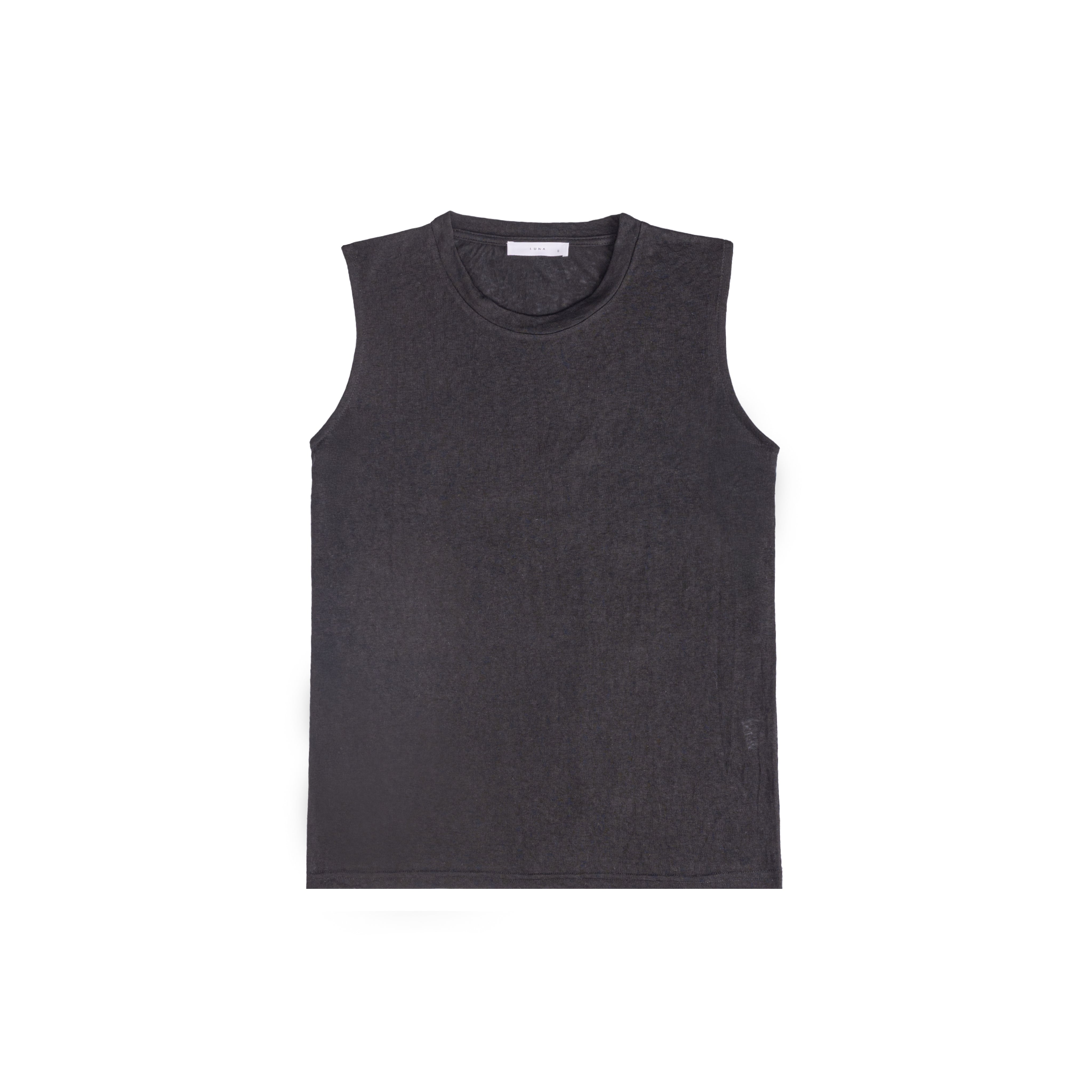 Sleeveless linen t-shirt round-neck