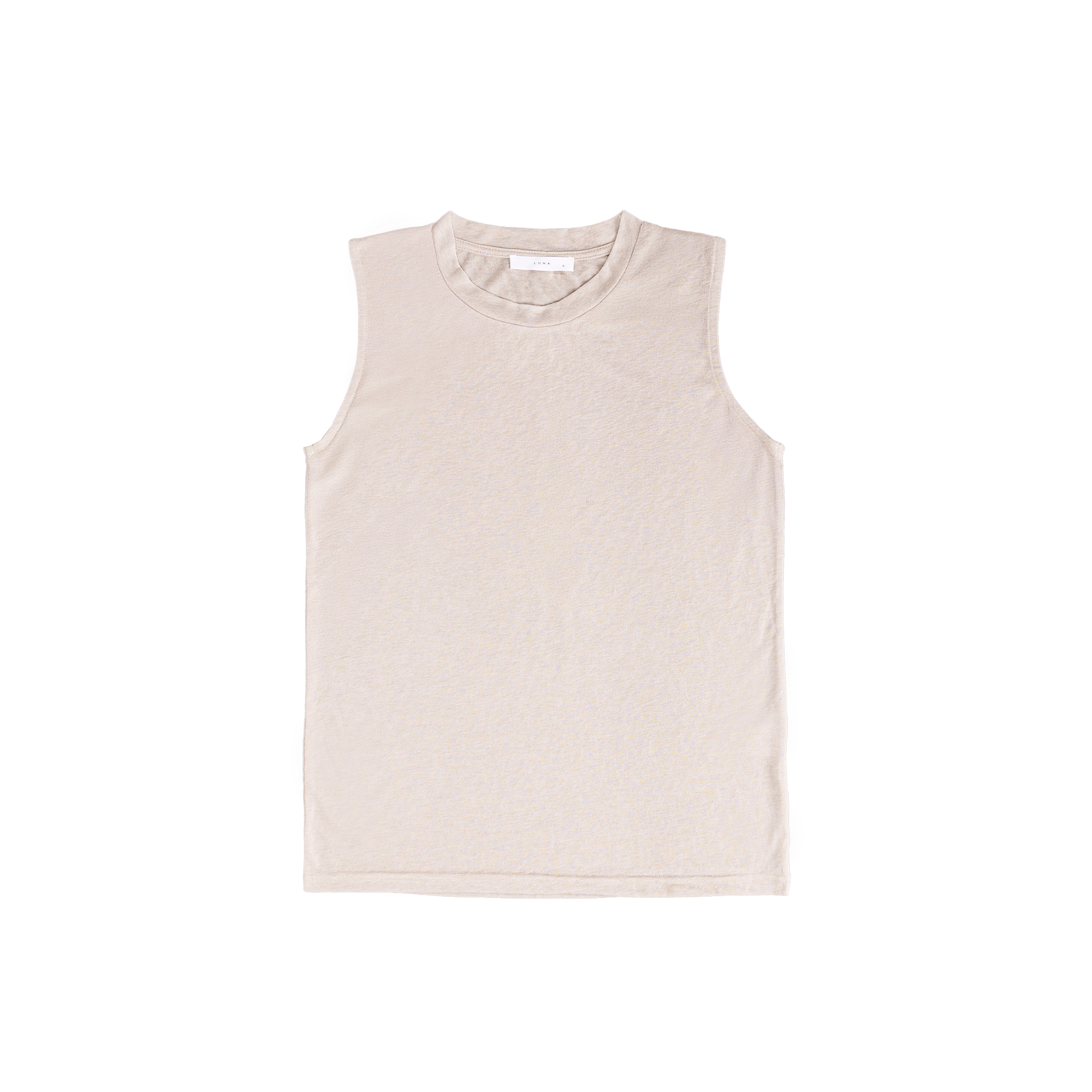 Sleeveless linen t-shirt round-neck