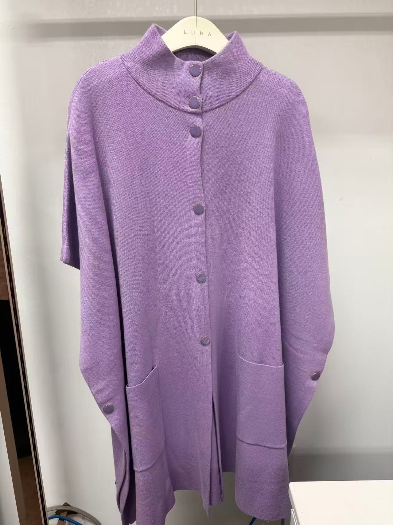 BB20251 Funnel Neck Poncho Cardigan with Pockets