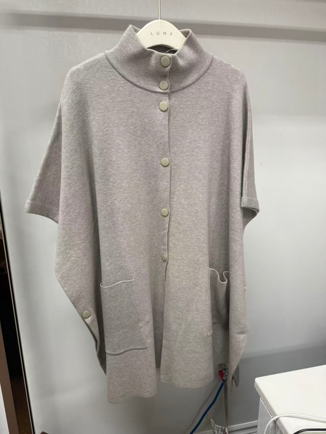 BB20251 Funnel Neck Poncho Cardigan with Pockets
