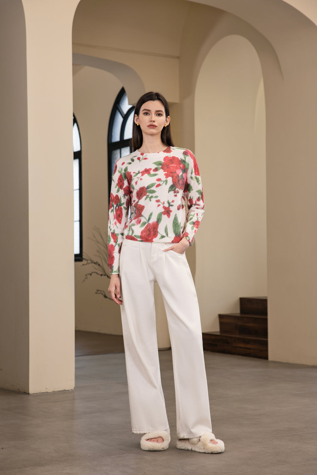 25214 Floral Print Sweater