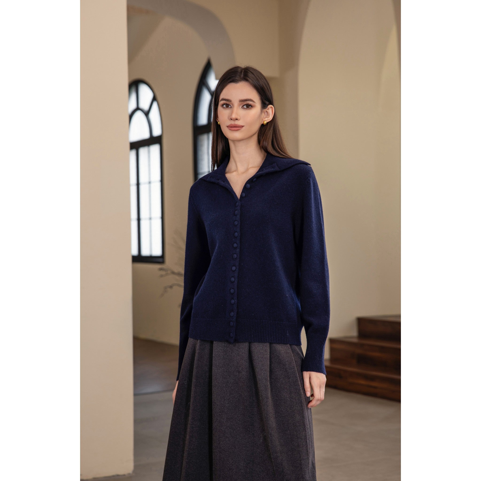25216 Button-front Polo Shirt Sweater Cardigan