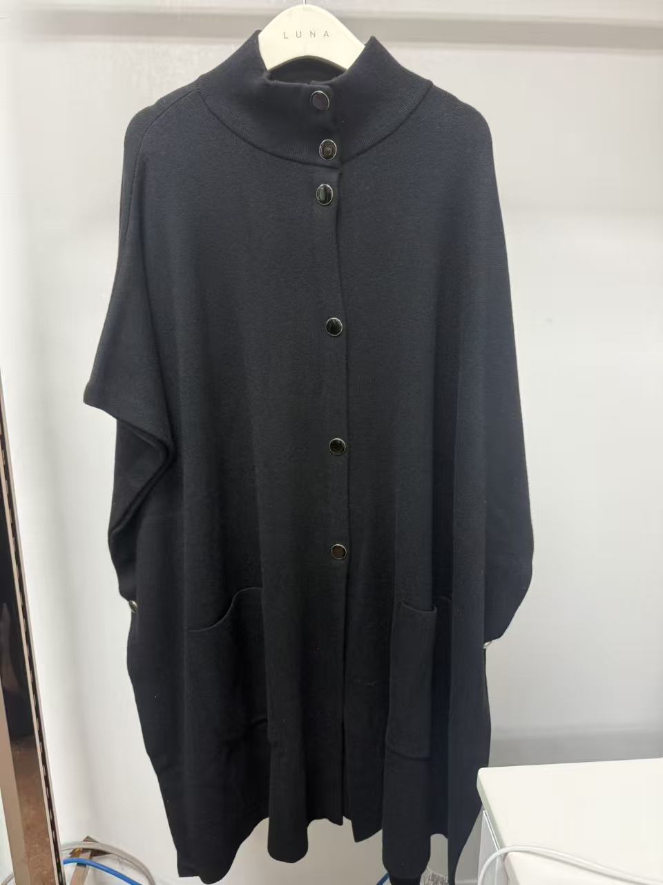 BB20251 Funnel Neck Poncho Cardigan with Pockets
